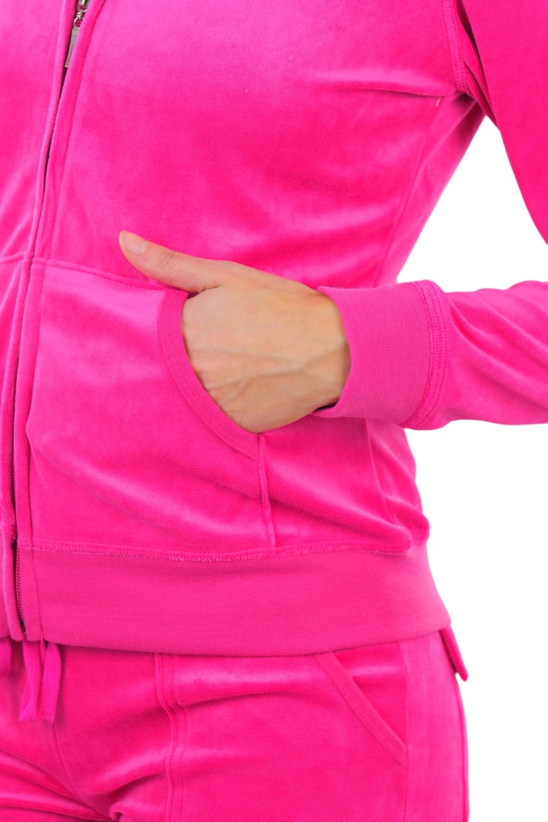 ToBeInStyle Women's Velour Tracksuit Jacket and Matching Pants - Fuchsia - L - Image 3